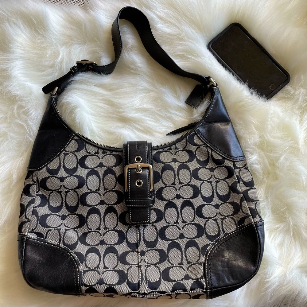 Coach Soho Lynn Signature Gray Black Large Tote Handbag